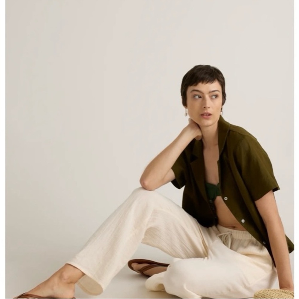 NWT Quince 100% Organic Cotton Cream Gauze Straight Leg Pants Size XL Resort - Picture 3 of 5